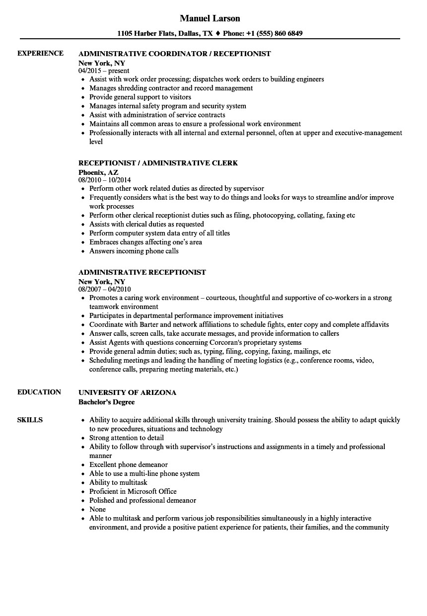 resumes examples for receptionist