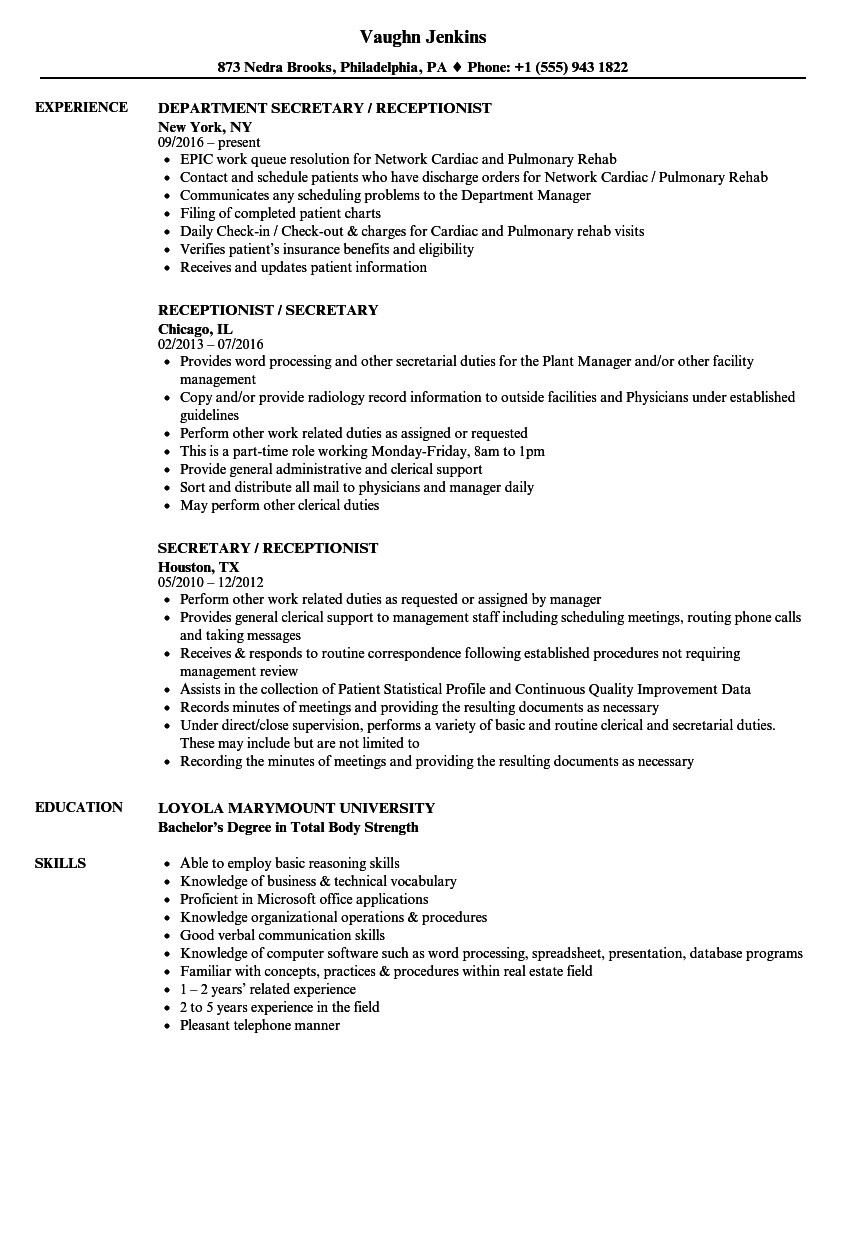 resumes examples for receptionist