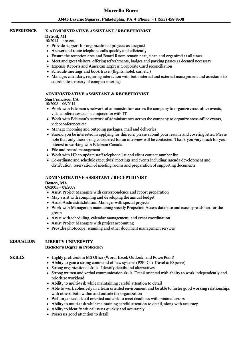 resumes samples for receptionist