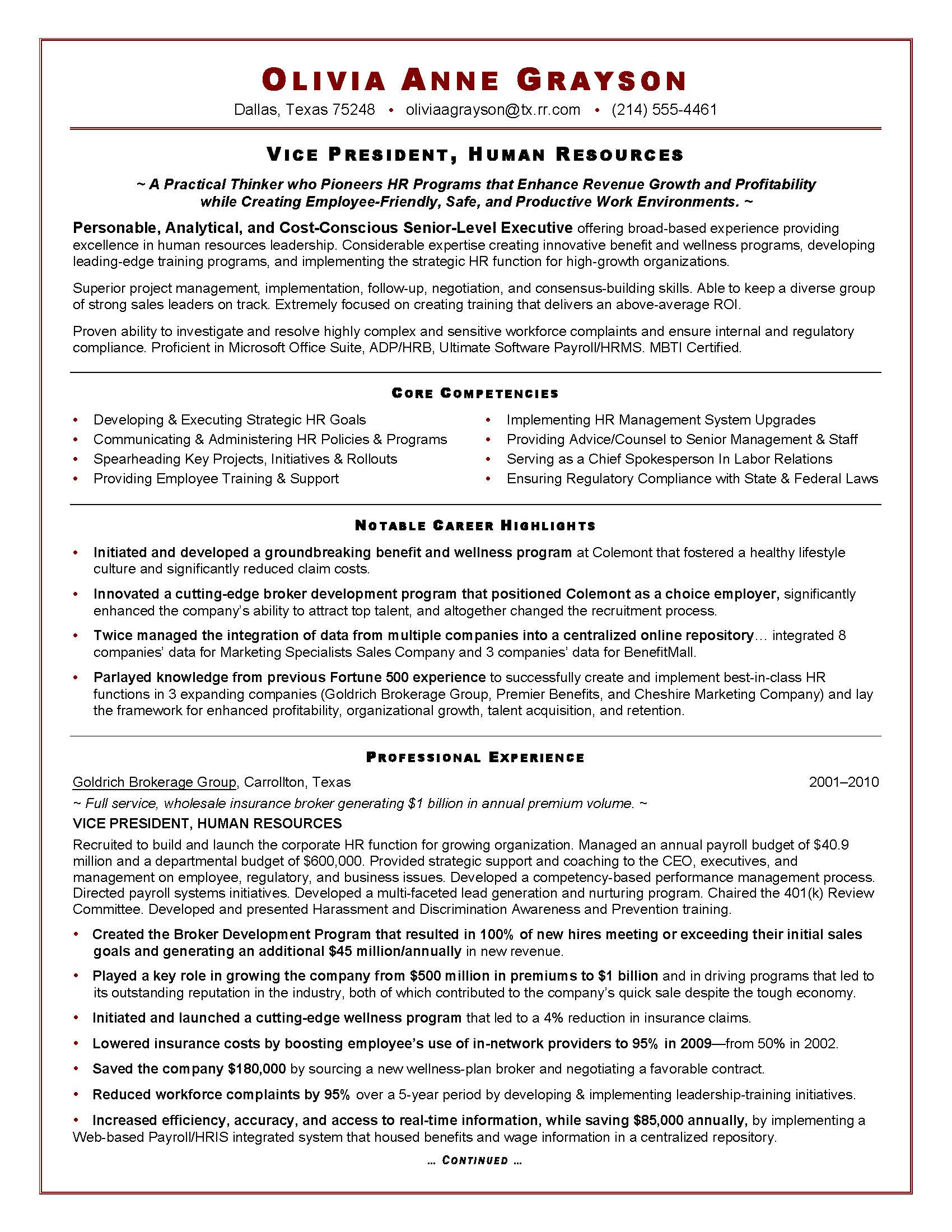 executive resume sample for hr vp1