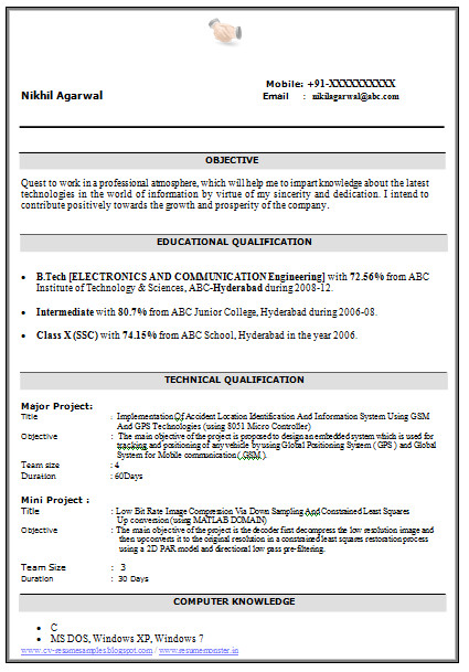 b tech ece resume