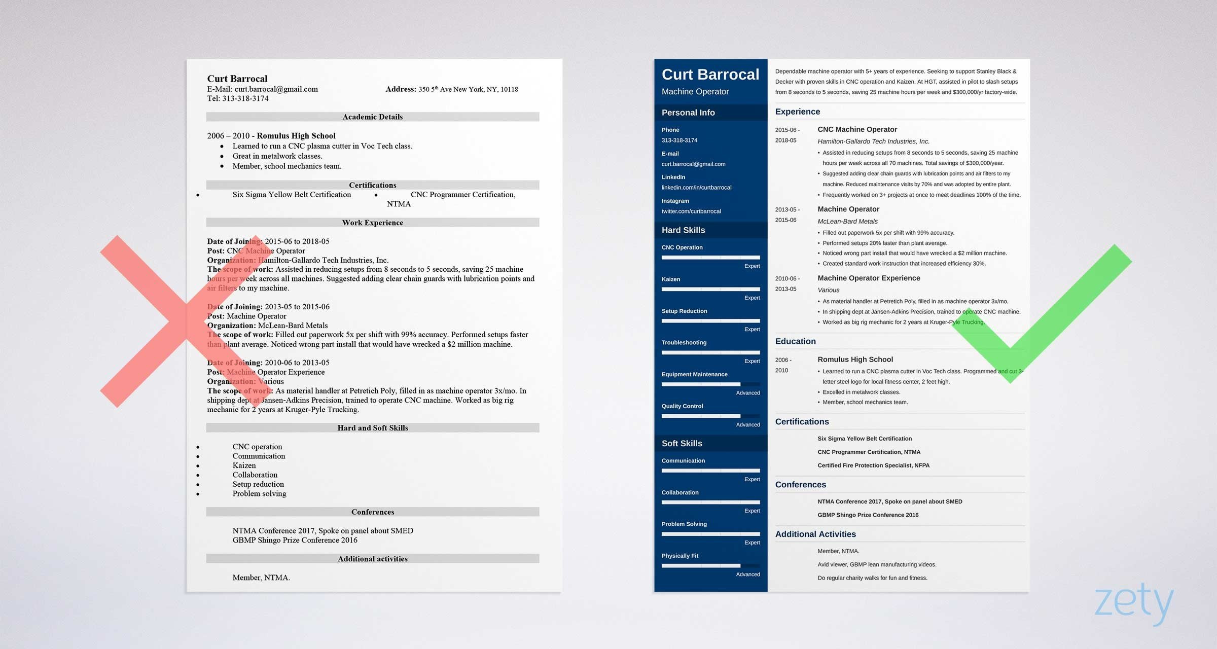 machine operator resume example