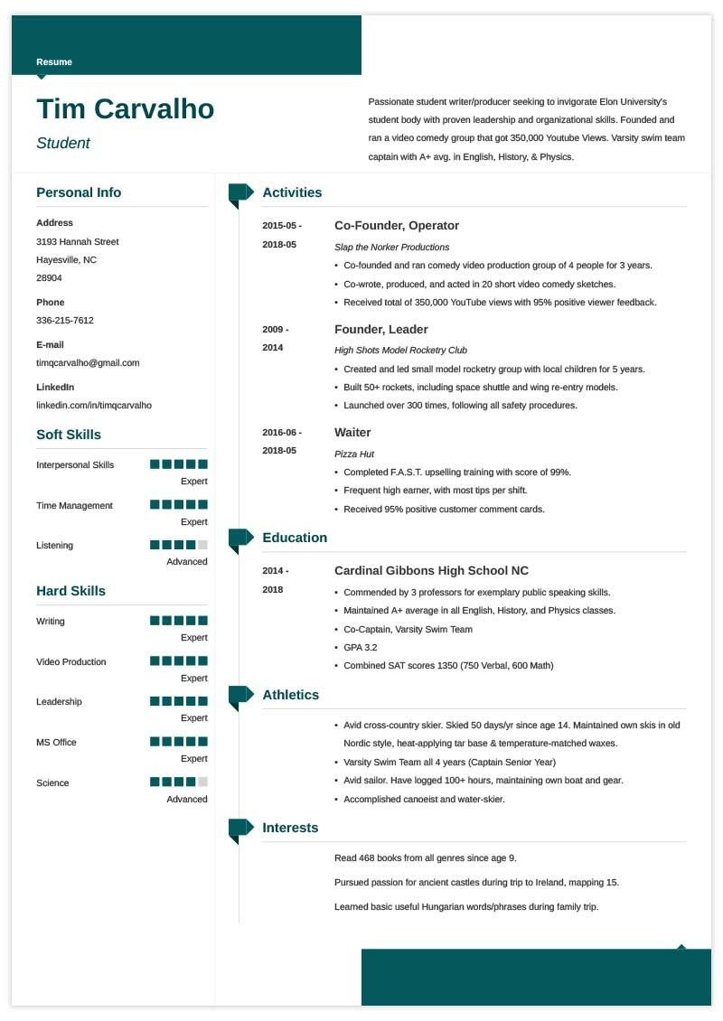 high school resume for college application