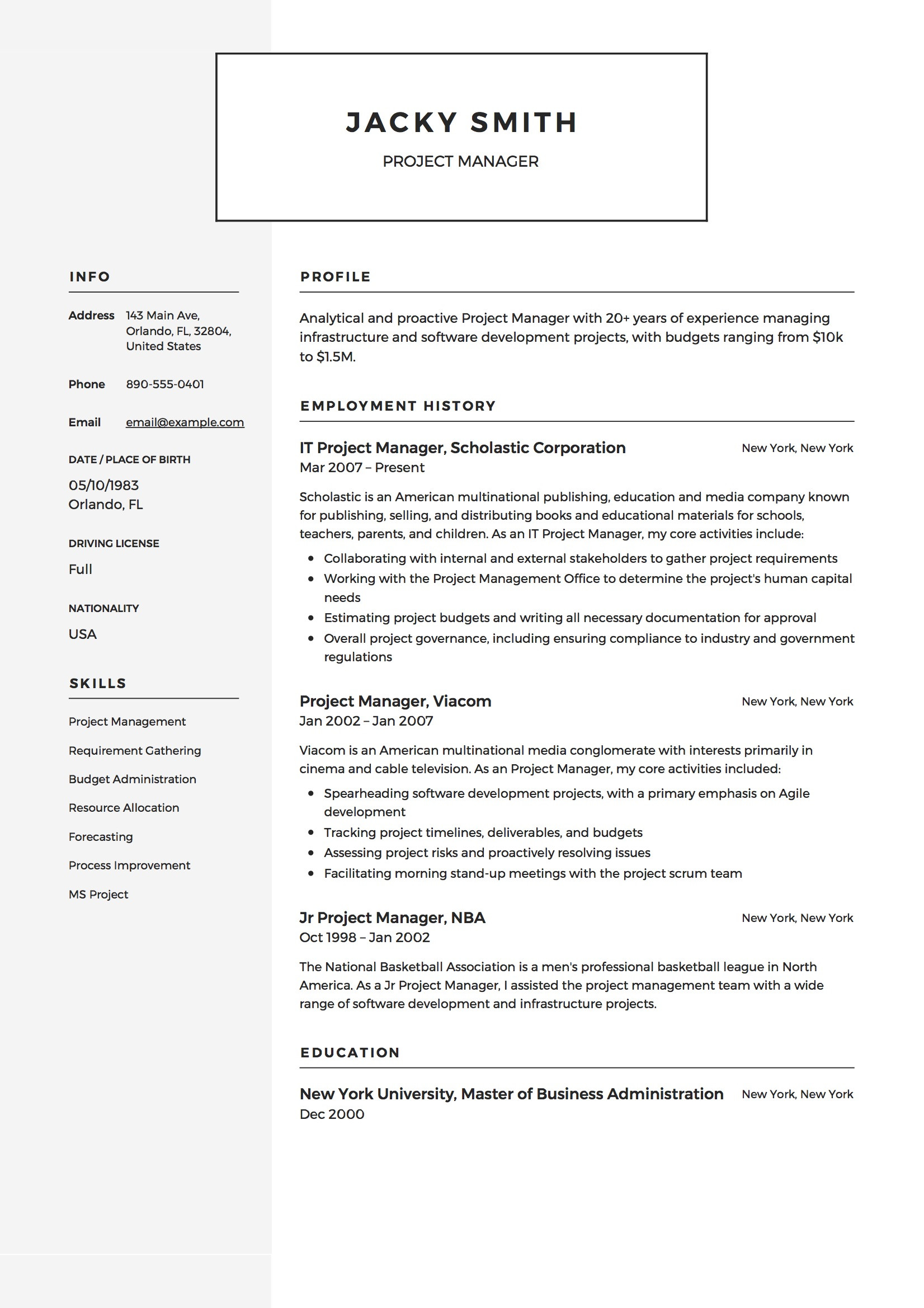 it project manager resume sample free ml