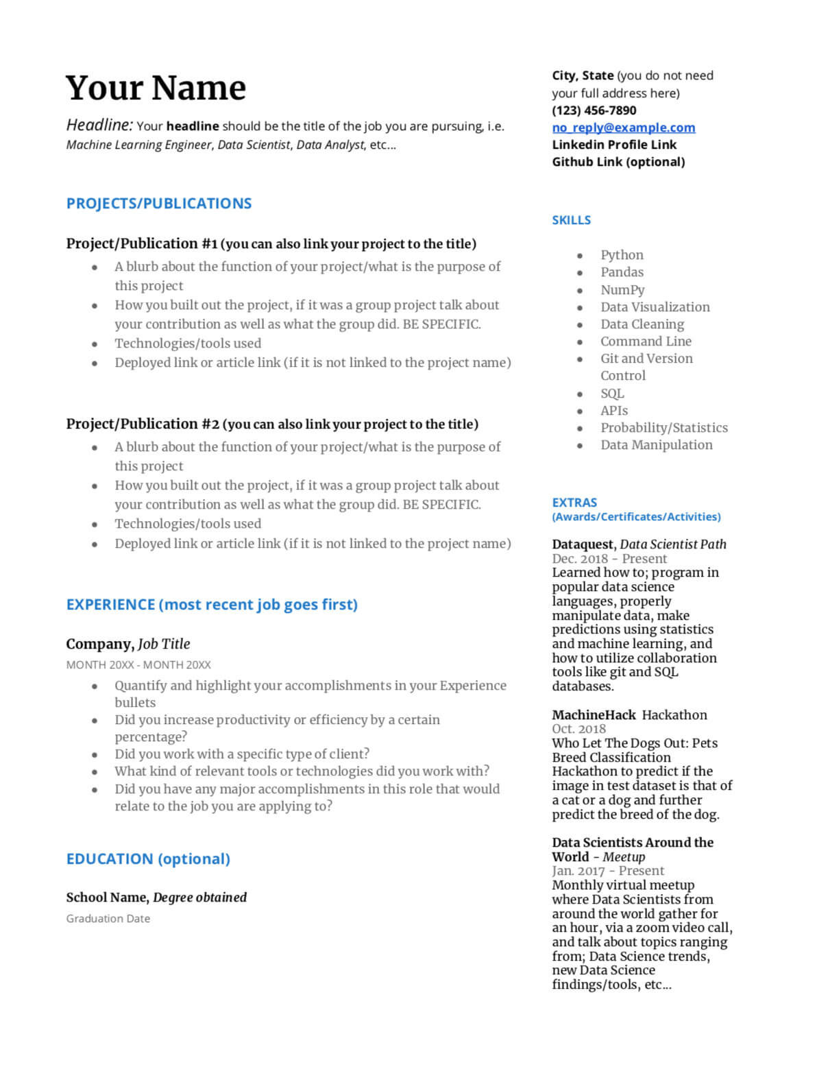 Data Science Resume Sample Entry Level How to Write A Great Data Science Resume â Dataquest