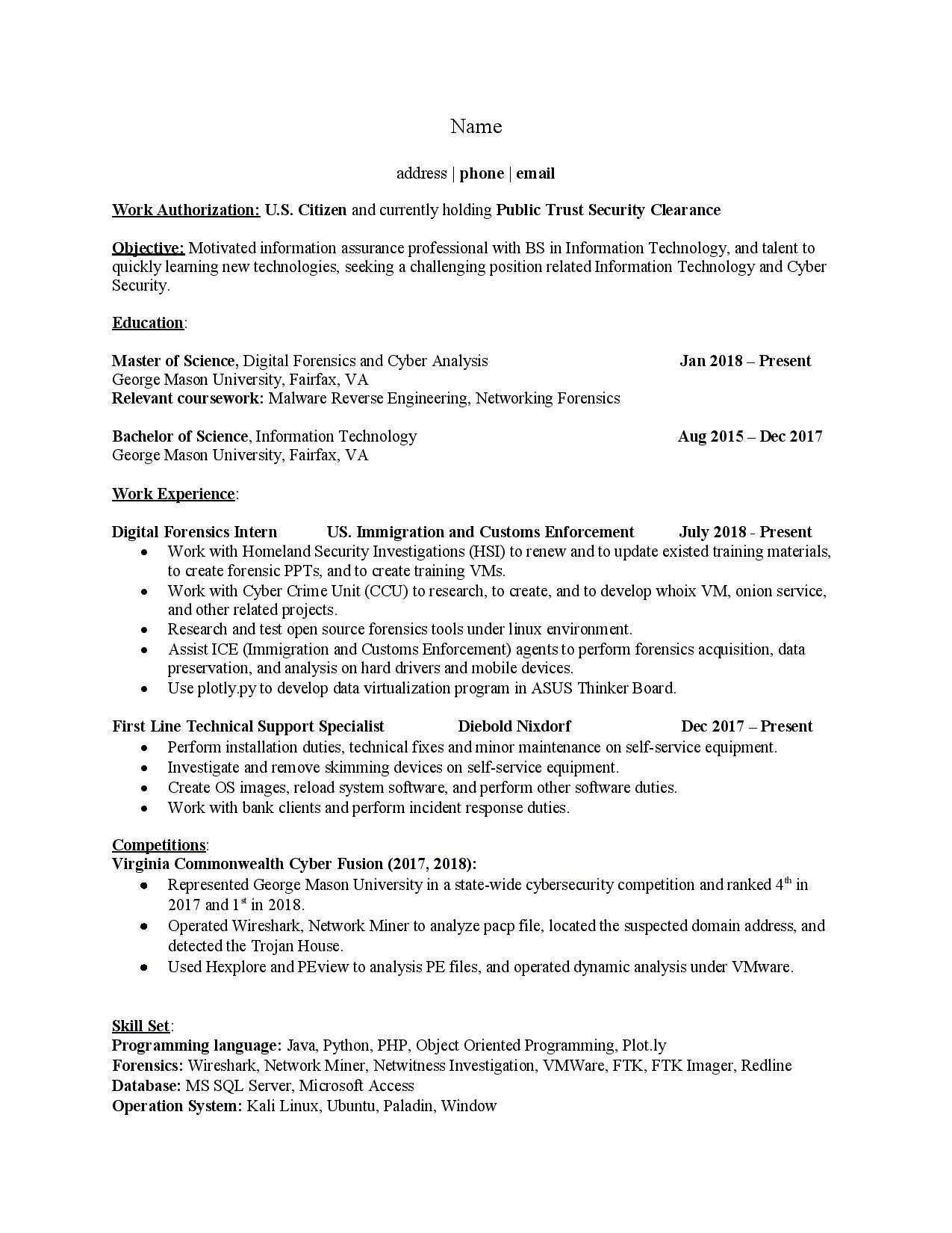 cyber security it security resume