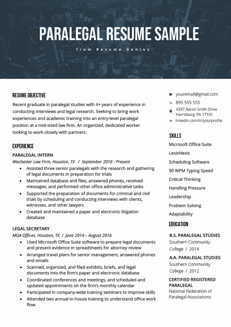 entry level legal assistant resume