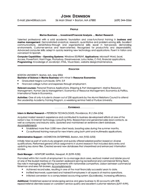 market research entry level chronological resume