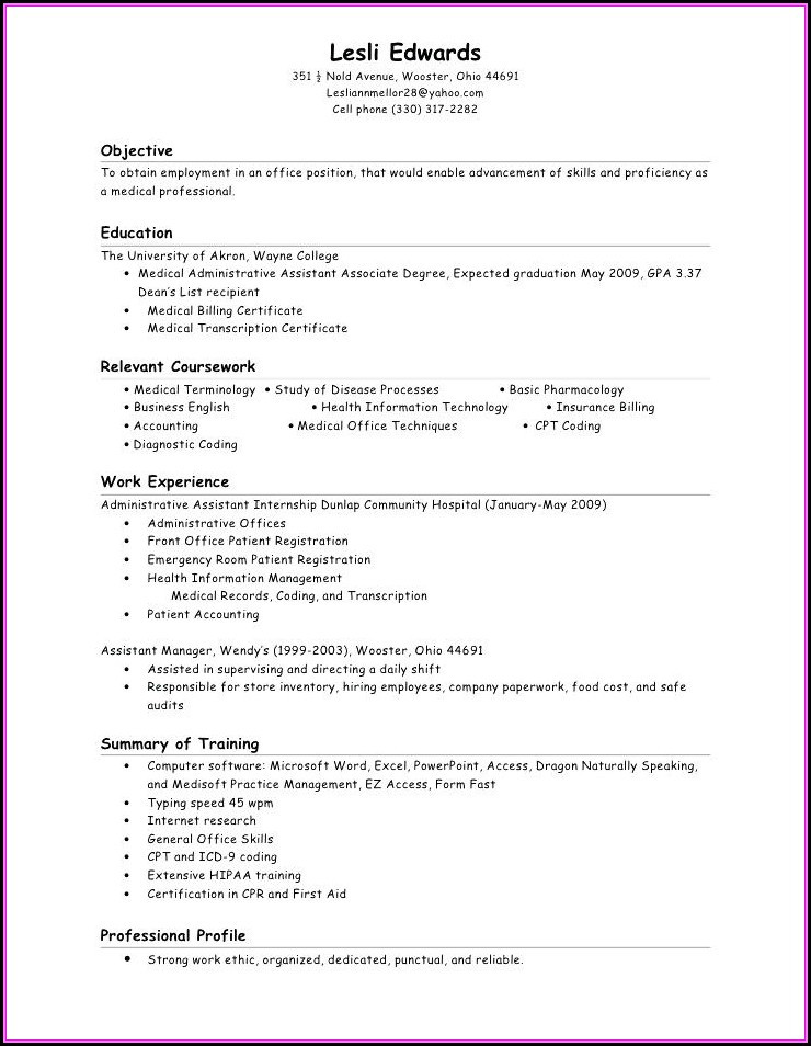 Entry Level Medical Billing Resume Sample Resume for Entry Level Medical Billing and Coding Resume