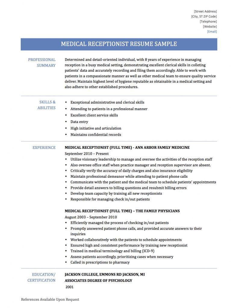 medical receptionist resume samples templates and tips 14abd98a2e22