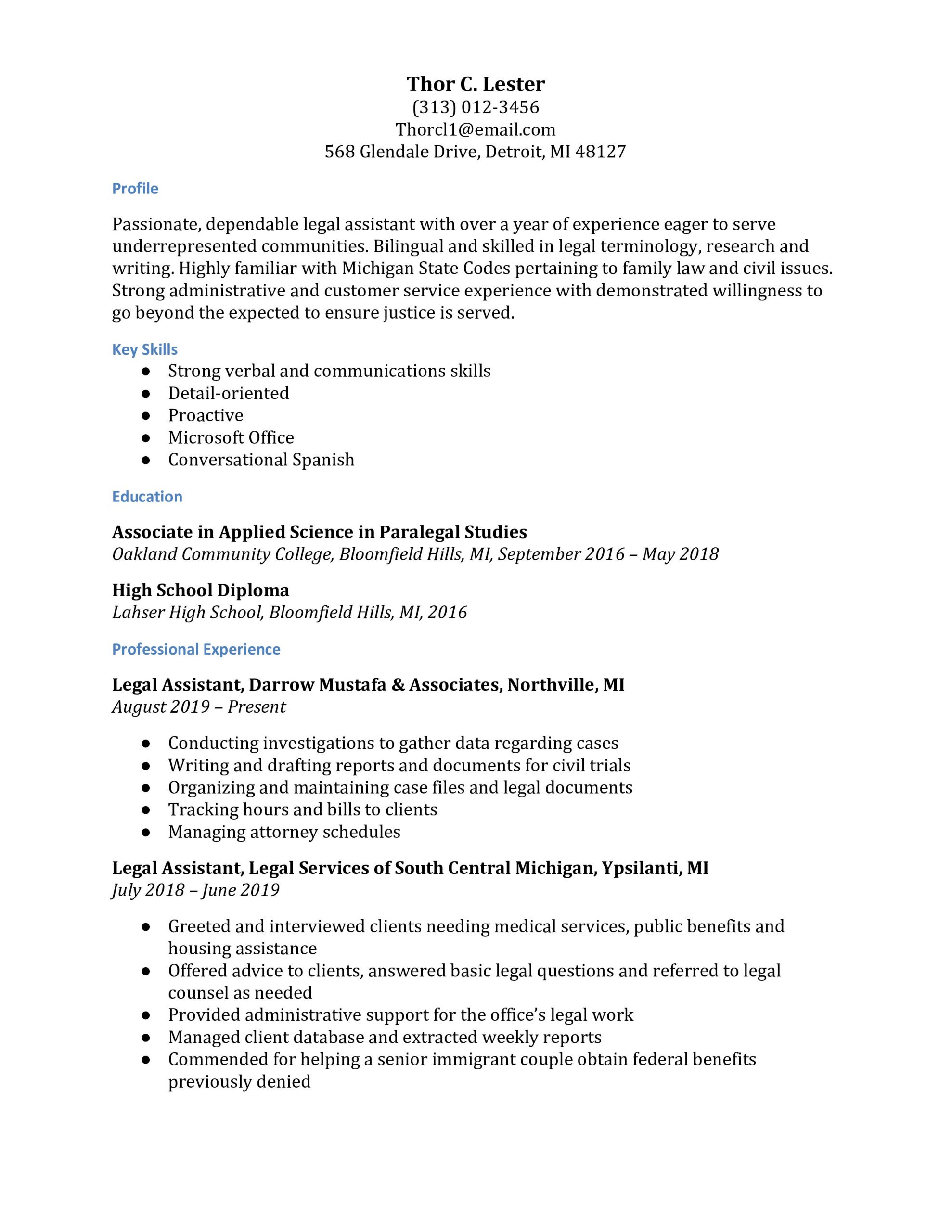 legal assistant resume examples