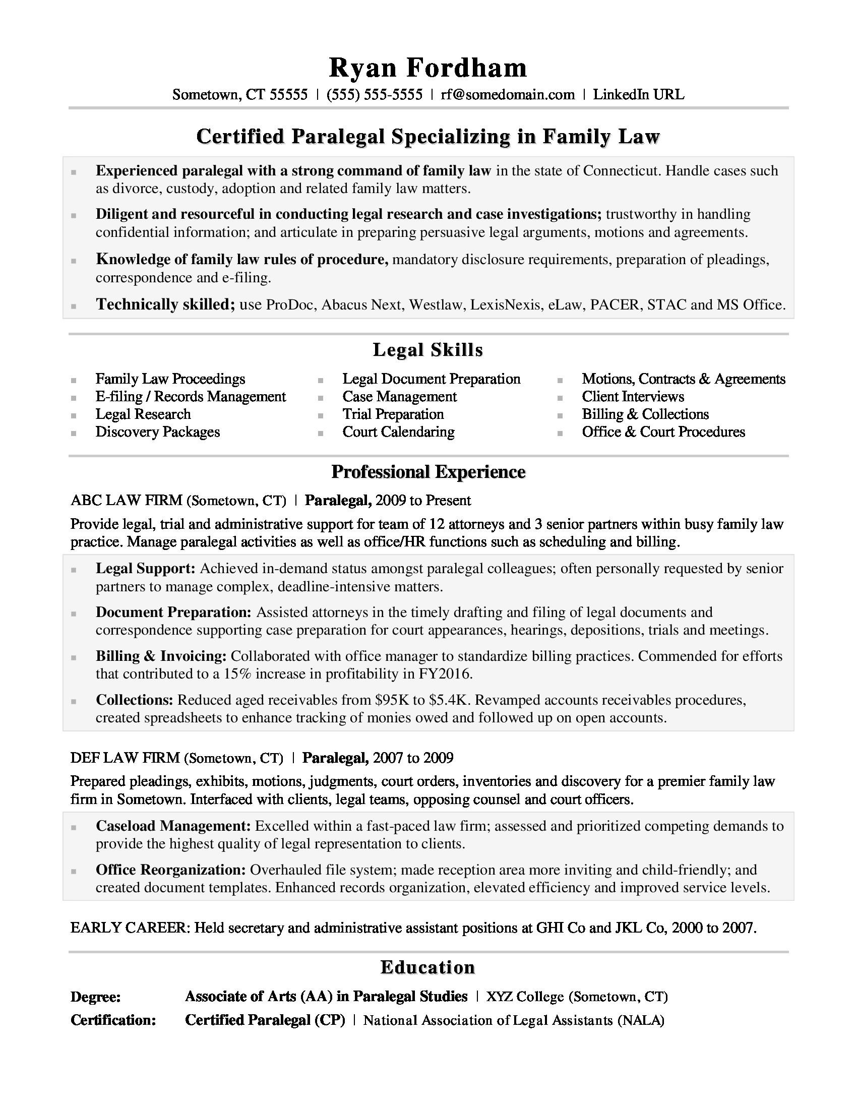 paralegal resume sample