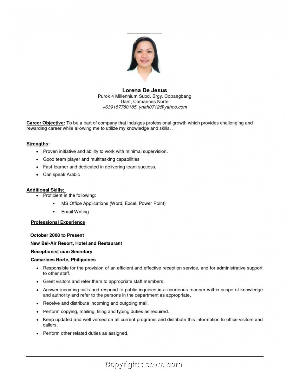 objectives resume sample