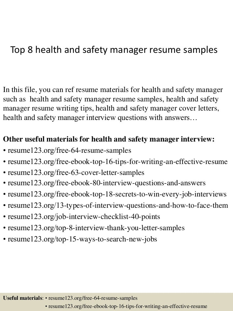 top 8 health and safety manager resume samples