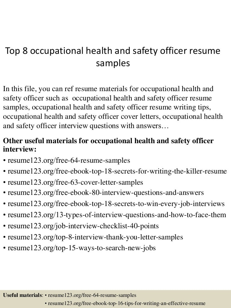 top 8 occupational health and safety officer resume samples