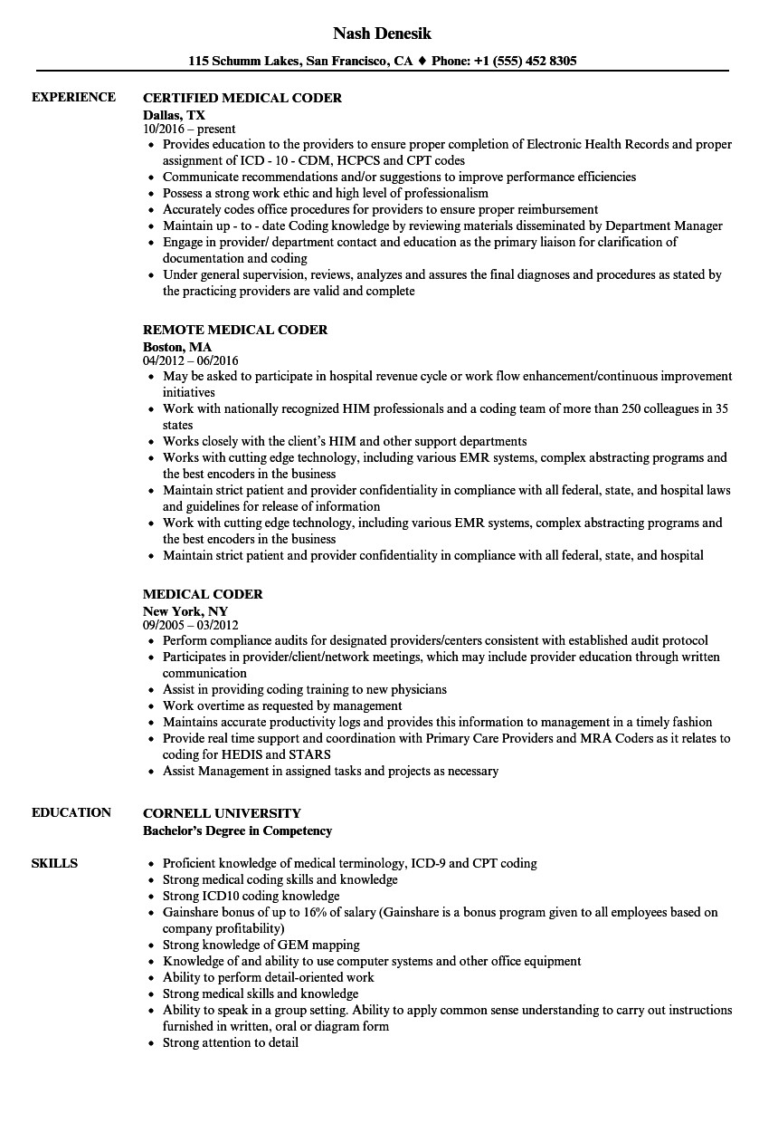medical coder resume sample