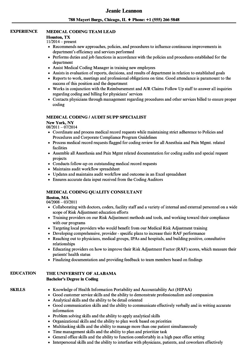 medical coder resume sample