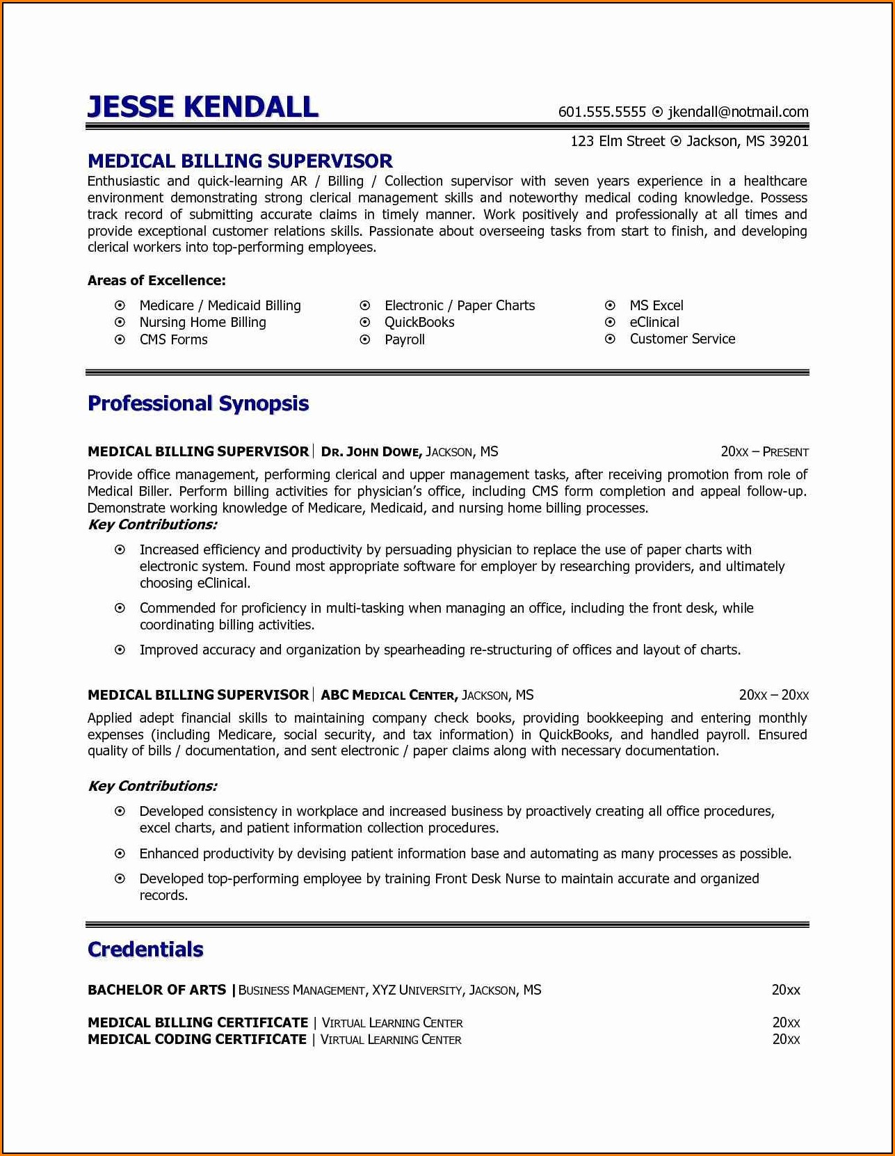 resume for medical billing and coding with experience
