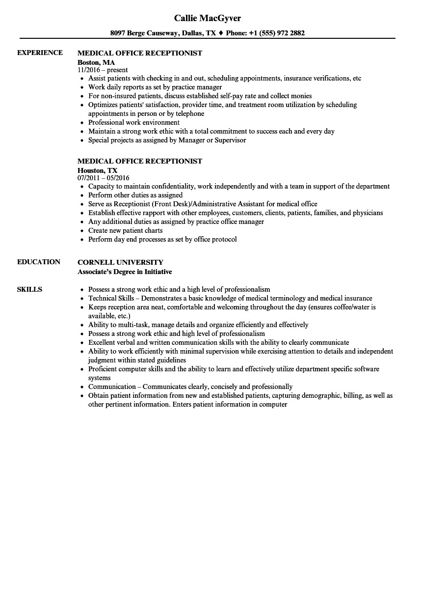 medical office receptionist resume sample