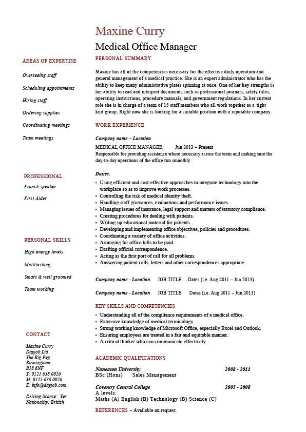 medical office manager resume 1326