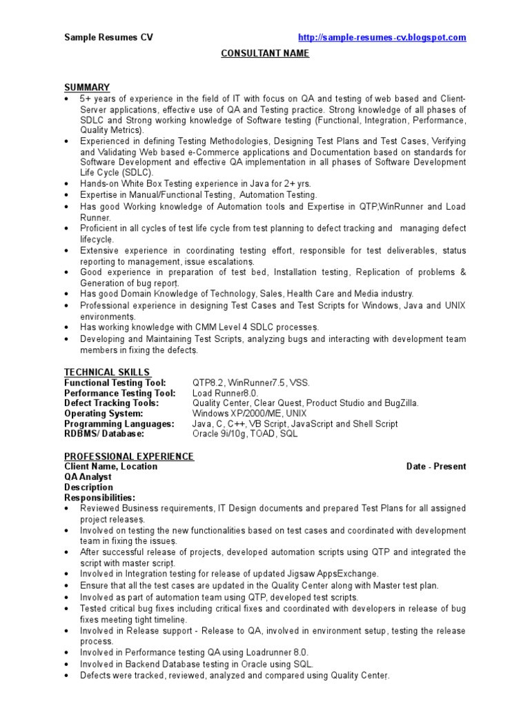 QA Sample Resume CV