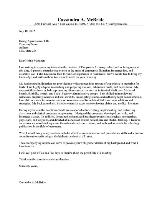 attorney cover letter sample