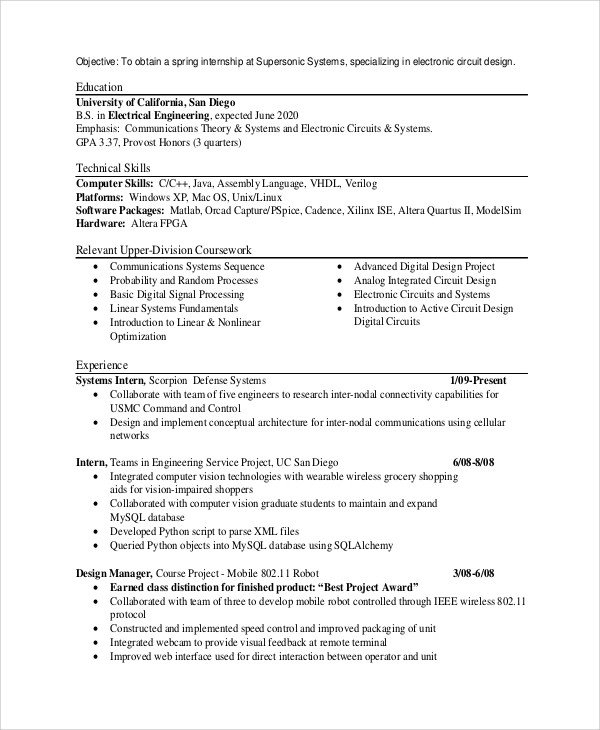 sample resume objective