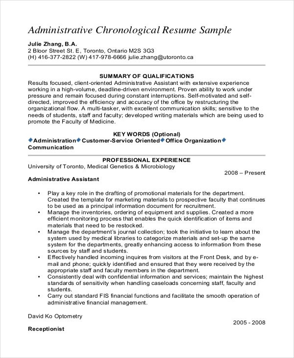 sample senior administrative assistant resume