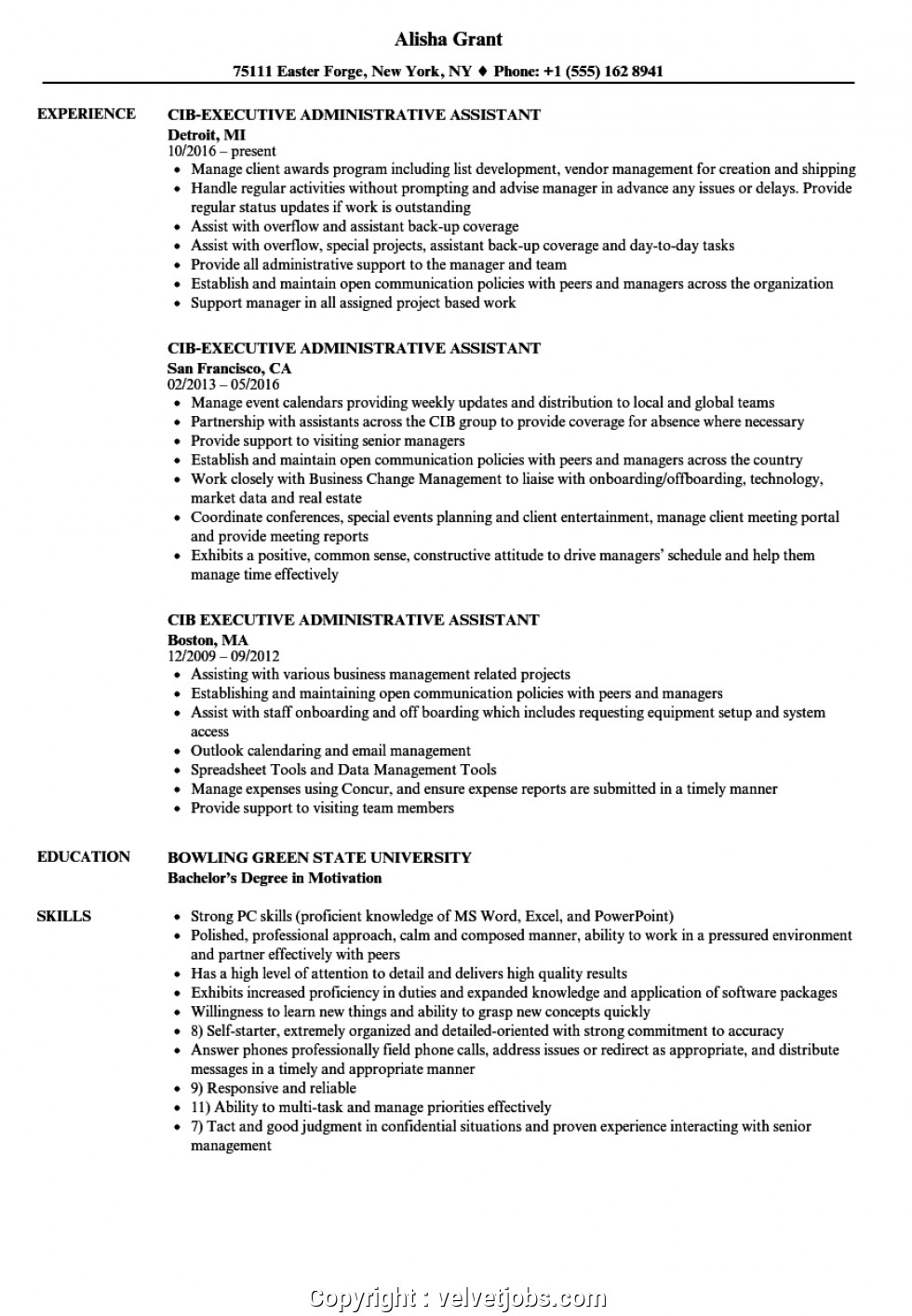 professional executive administrative assistant resume sample