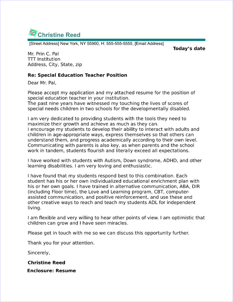 special education cover letter sample