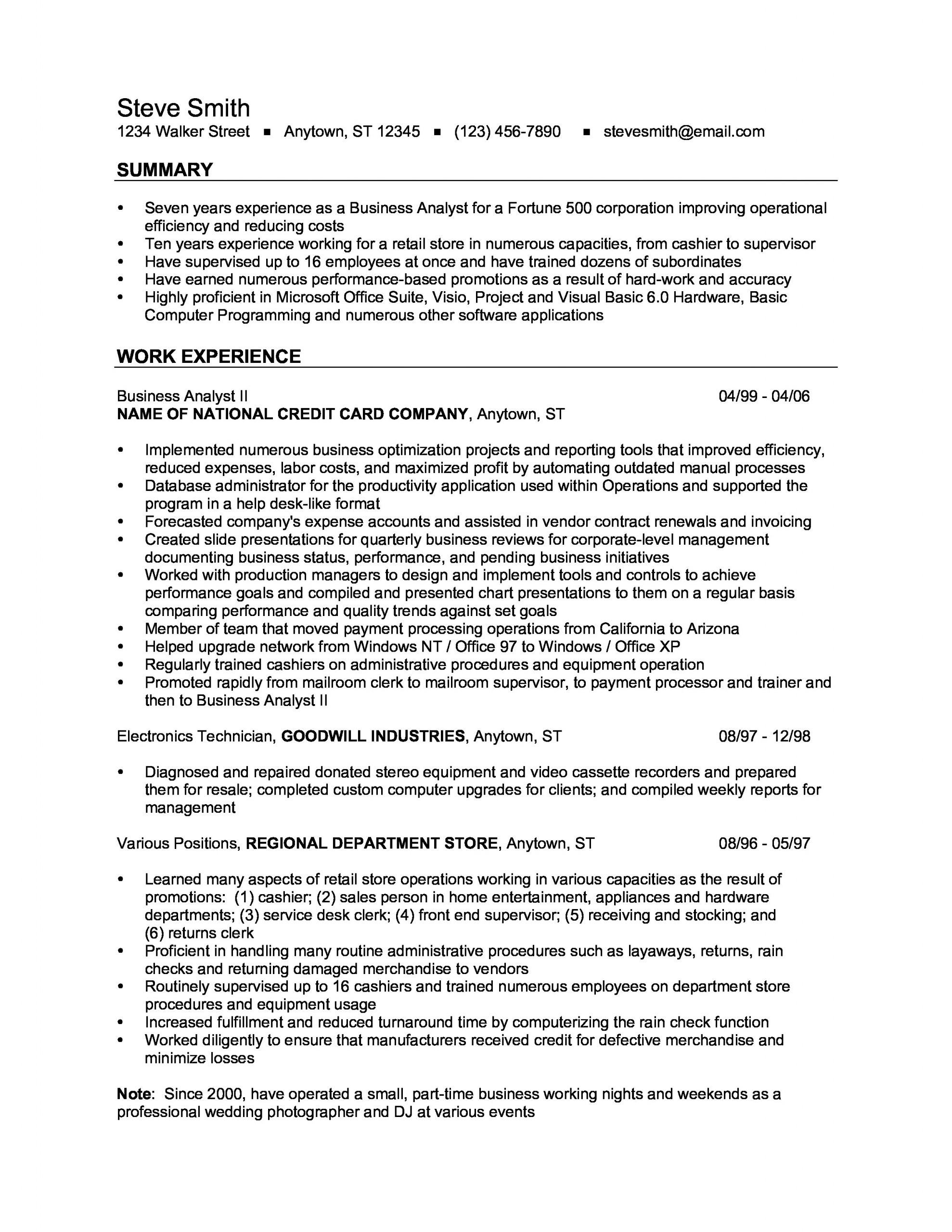 credit card sales resume sample