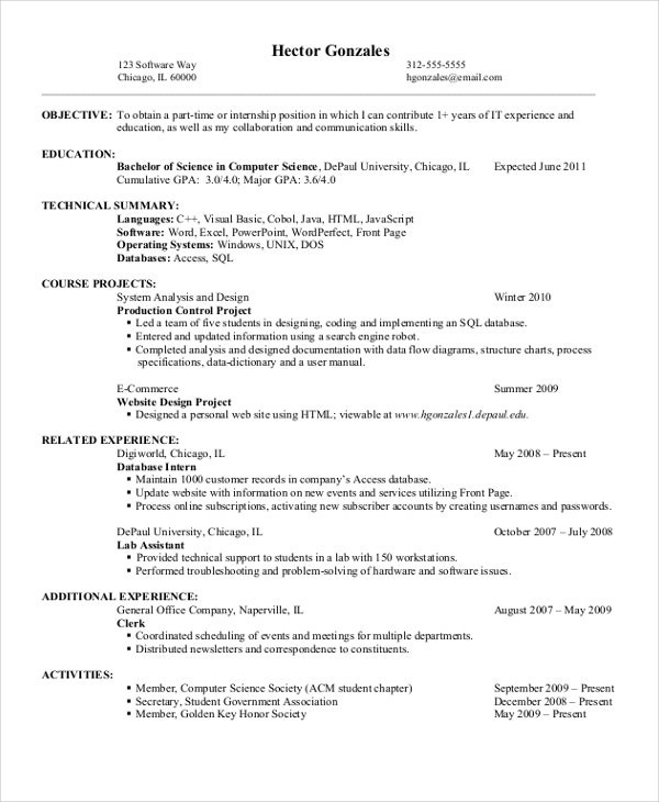 puter science resume