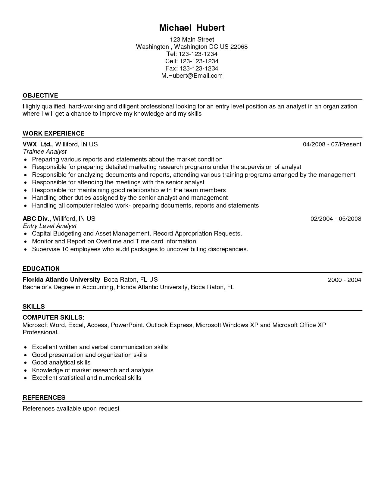 entry level financial analyst resume