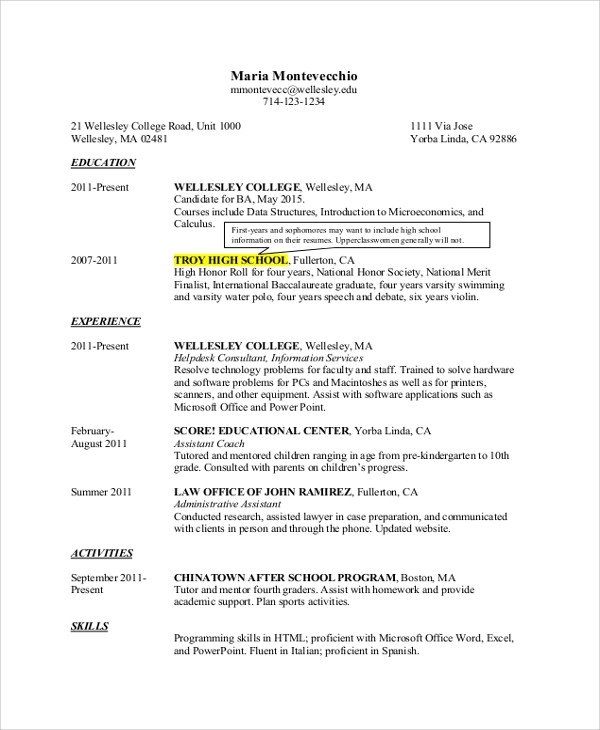 college resume