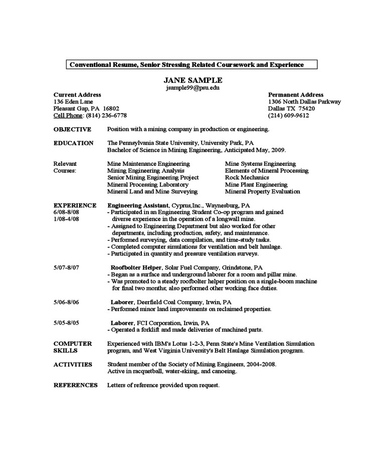 free sample resume by a first year student