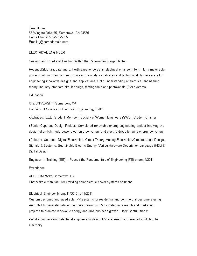 Sample Resume for Ece Engineering Students Electrical Engineering Student Resume Sample