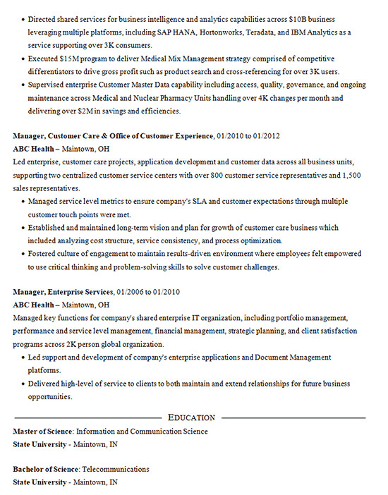 e merce manager resume example