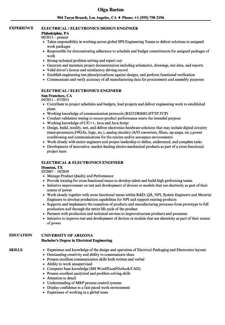 technical skills for electrical engineer resume