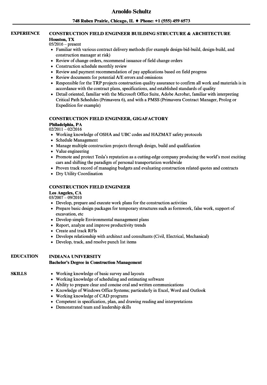 road construction engineer resume