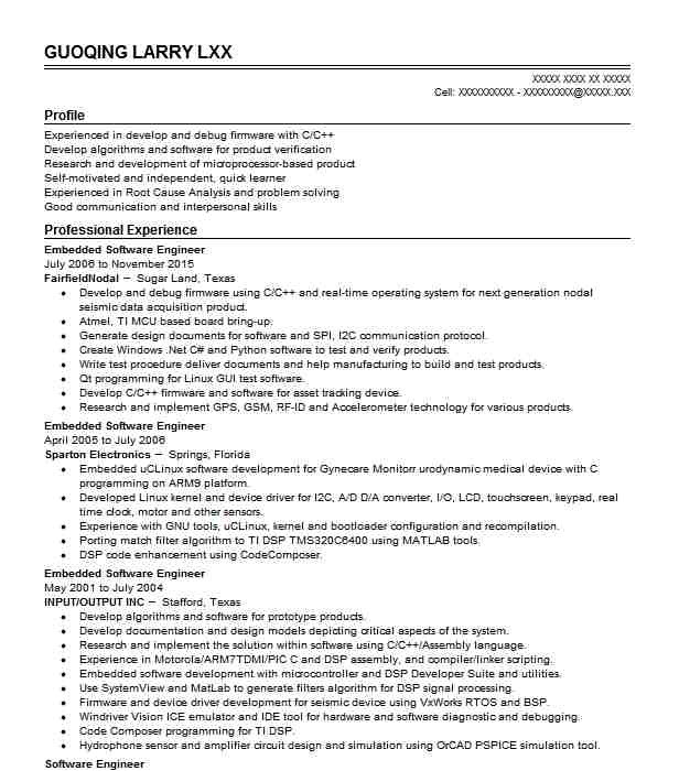 embedded engineer resume 1 year experience