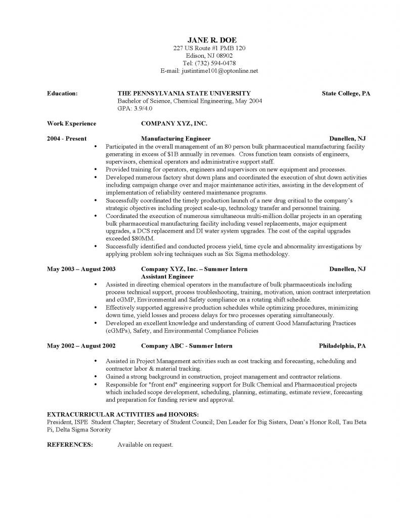 sample resume for experienced metallurgical engineer
