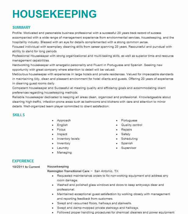 nursing home housekeeping job description for resume