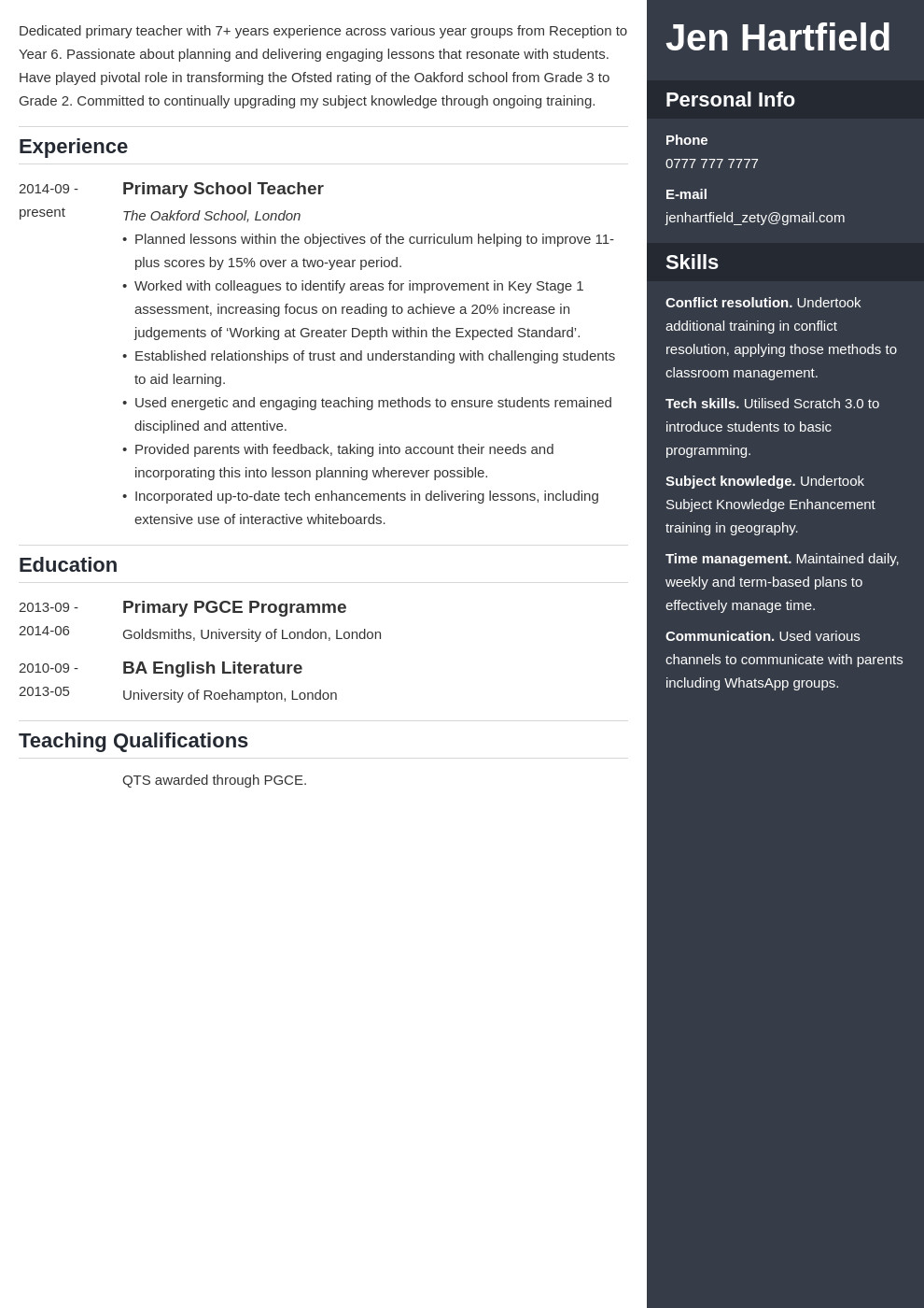 teacher cv example