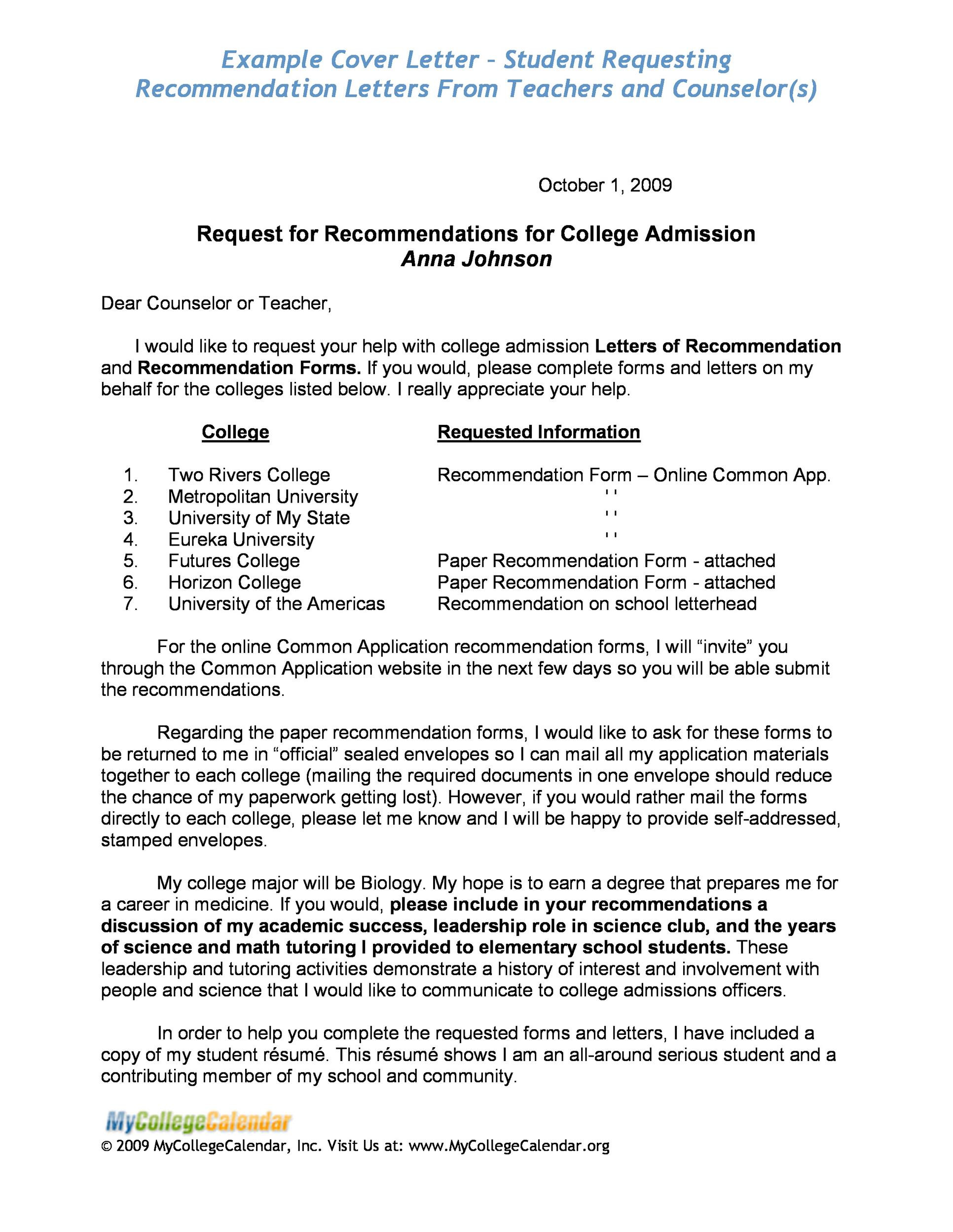 examples of resume letter for student