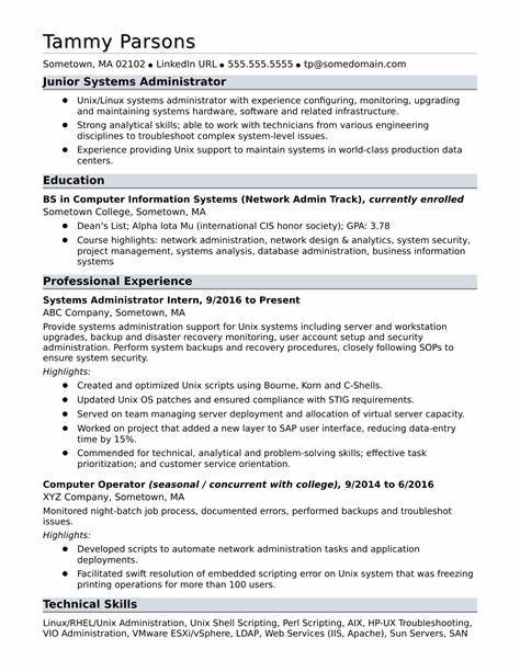 linux admin resume sample