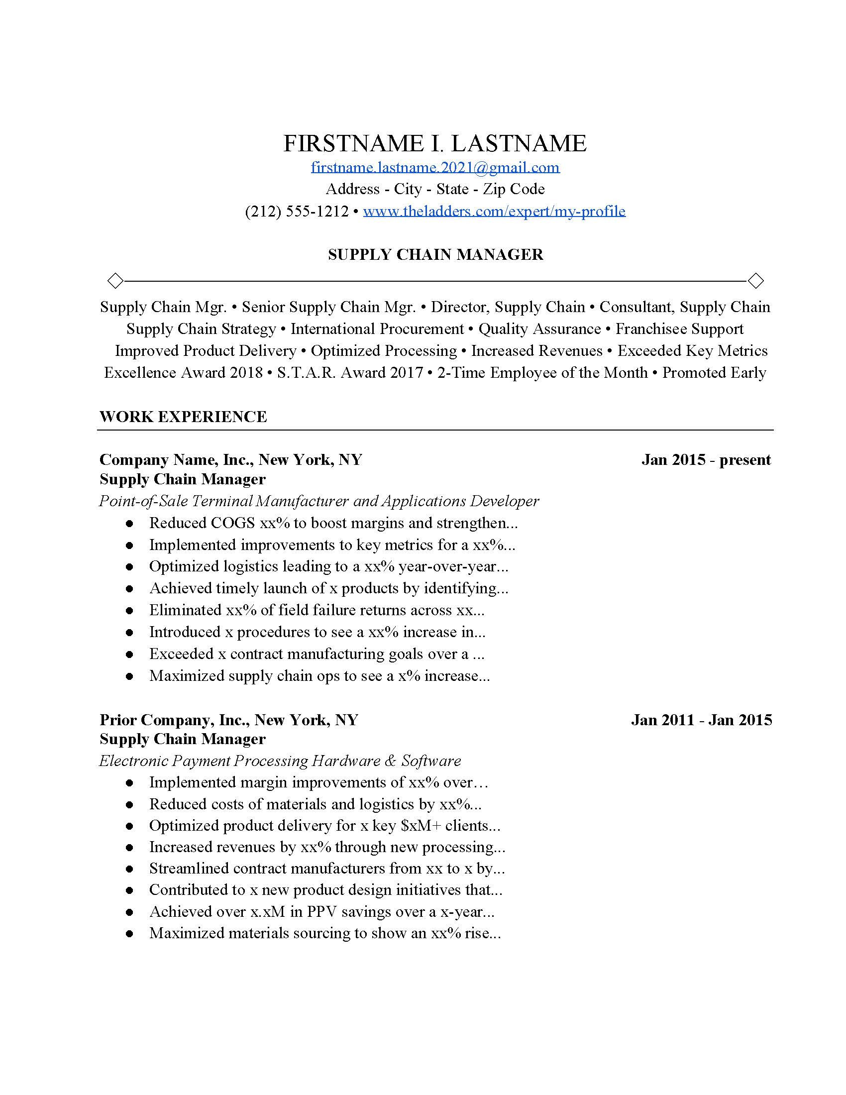 supply chain logistics resume example