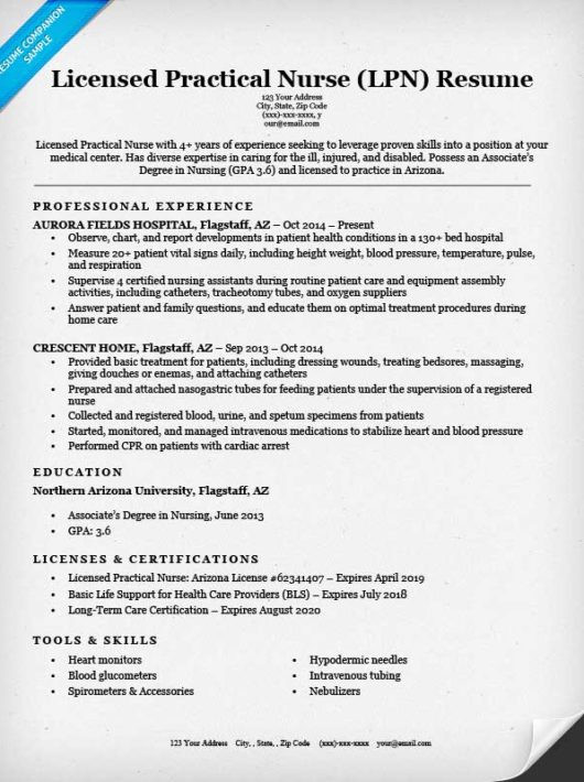 licensed practical nurse lpn resume sample