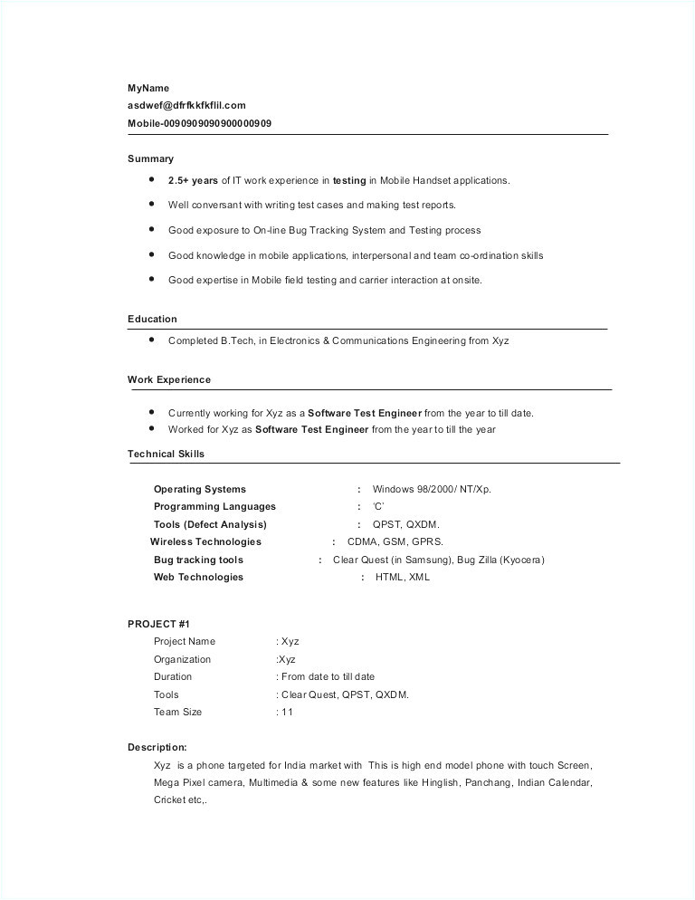 software testing resume samples for 1 year experience