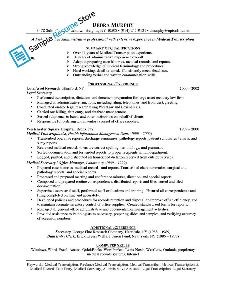 1924 medical transcriptionist resume samplesml