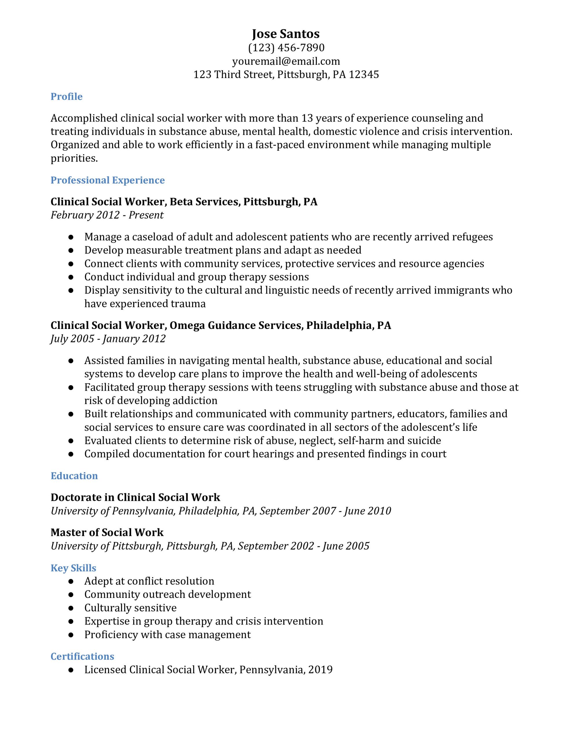 social work resume examples